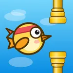Flappy Push app icon: a yellow bird with a red sweatband flying between yellow pipes